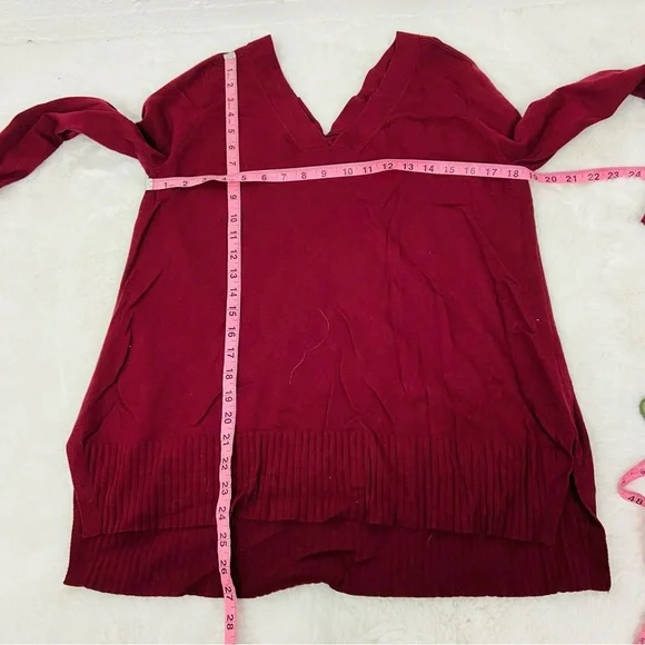 Lark & Ro Deep Red burgundy V neck Knit sweater Top size large - Picture 9 of 9